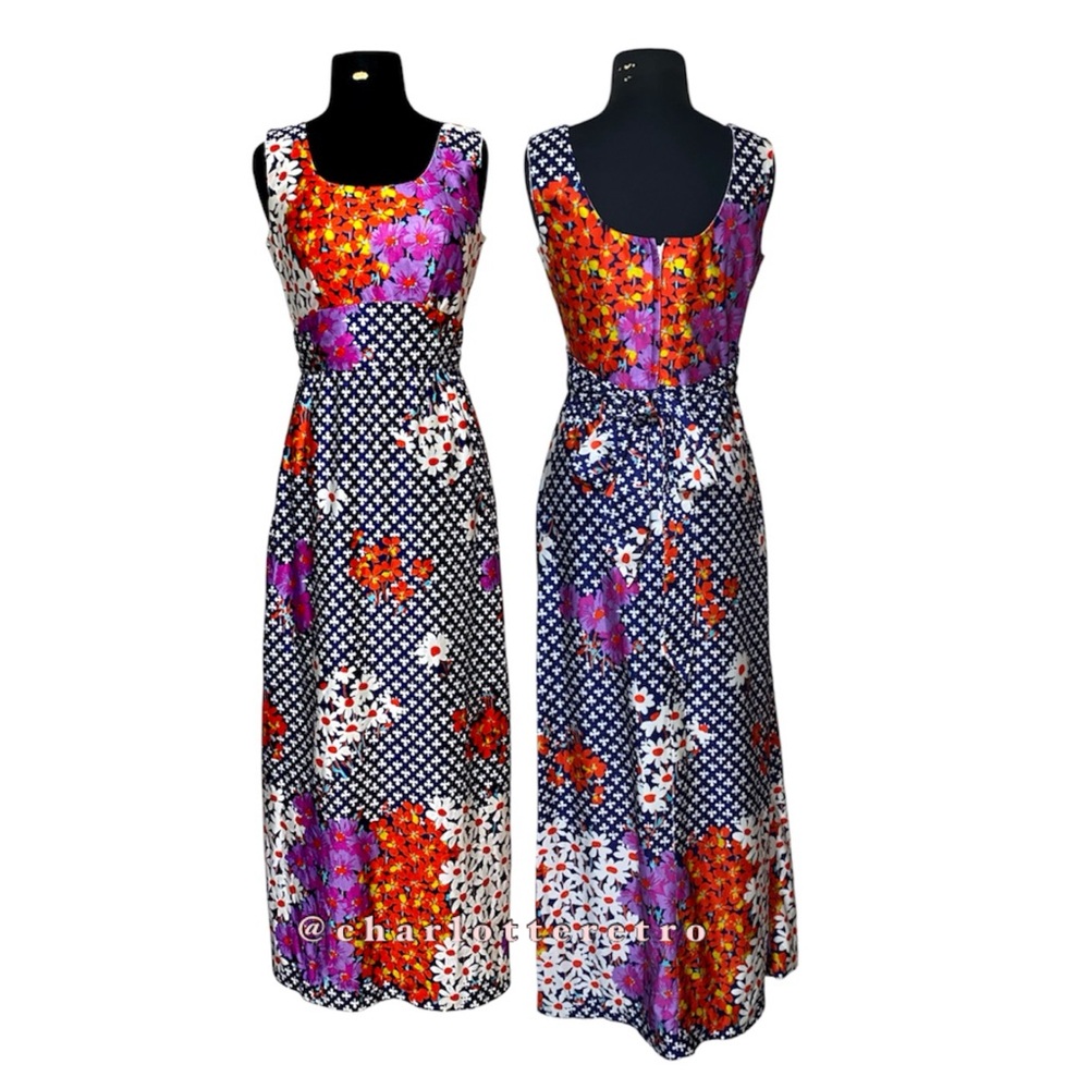 vtg Lee Stevens of Miami Floral Maxi Dress